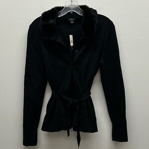 Knit Cardigan with Faux Fur Collar